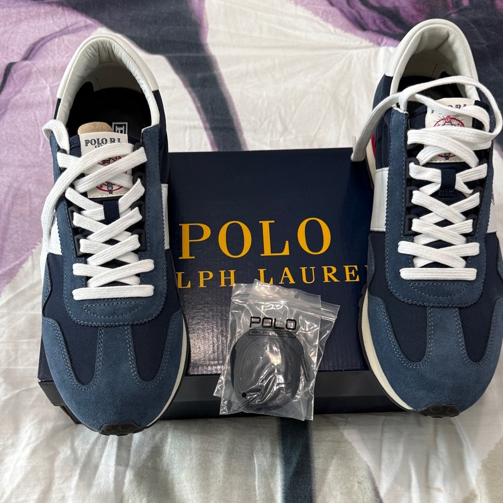 Polo by Ralph Lauren Men's Blue and White Sneakers